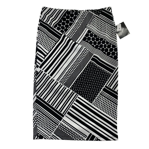 Jemma Geo Print Skirt Womens Small Straight Pull On Knit Black White NWT Midi - Picture 1 of 6